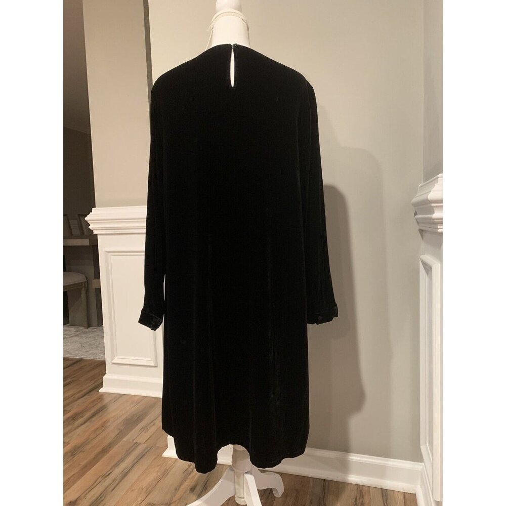New Eileen Fisher Velvet Crew Neck Knee Length Holiday Dress Black Sz XS - Picture 3 of 10